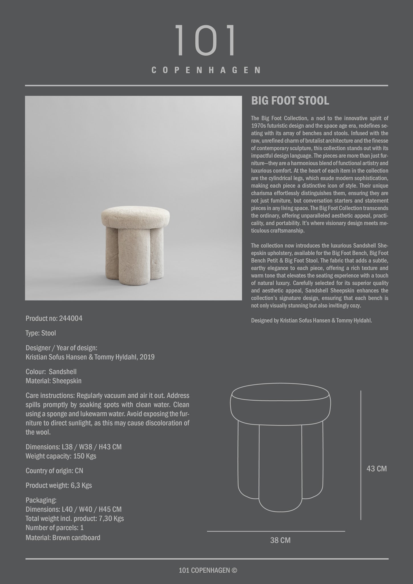 101 Copenhagen - Big Foot Stool - Sandshell (Sheepskin) - Stool