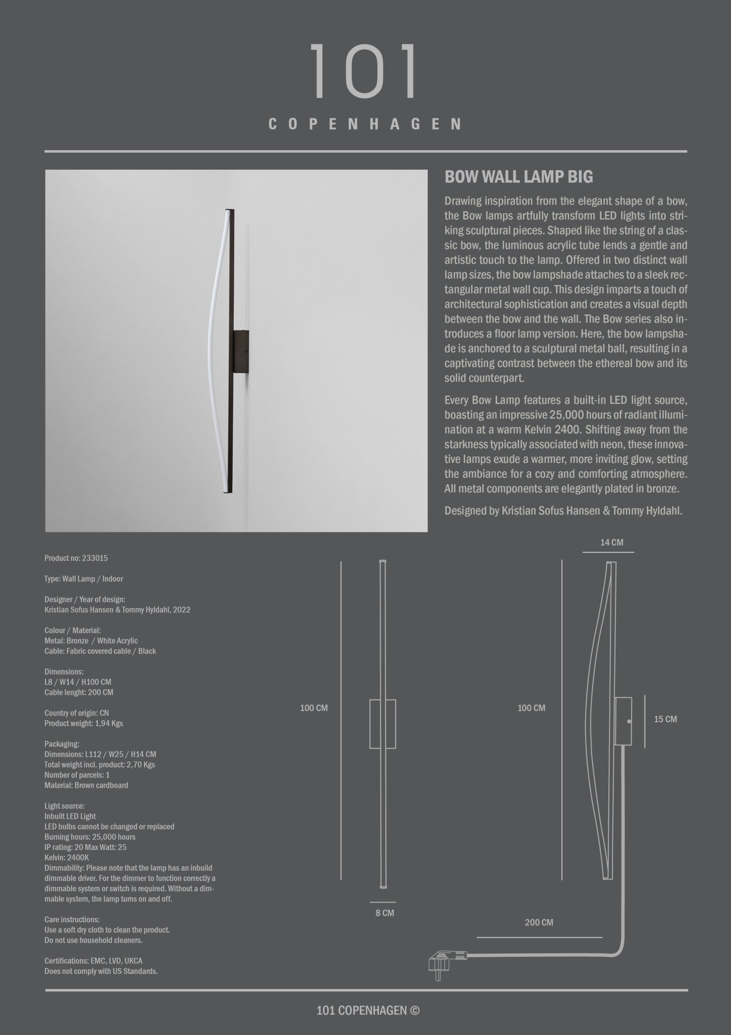101 Copenhagen - Bow Wall Lamp, Big - Bronze - Wall Lamp