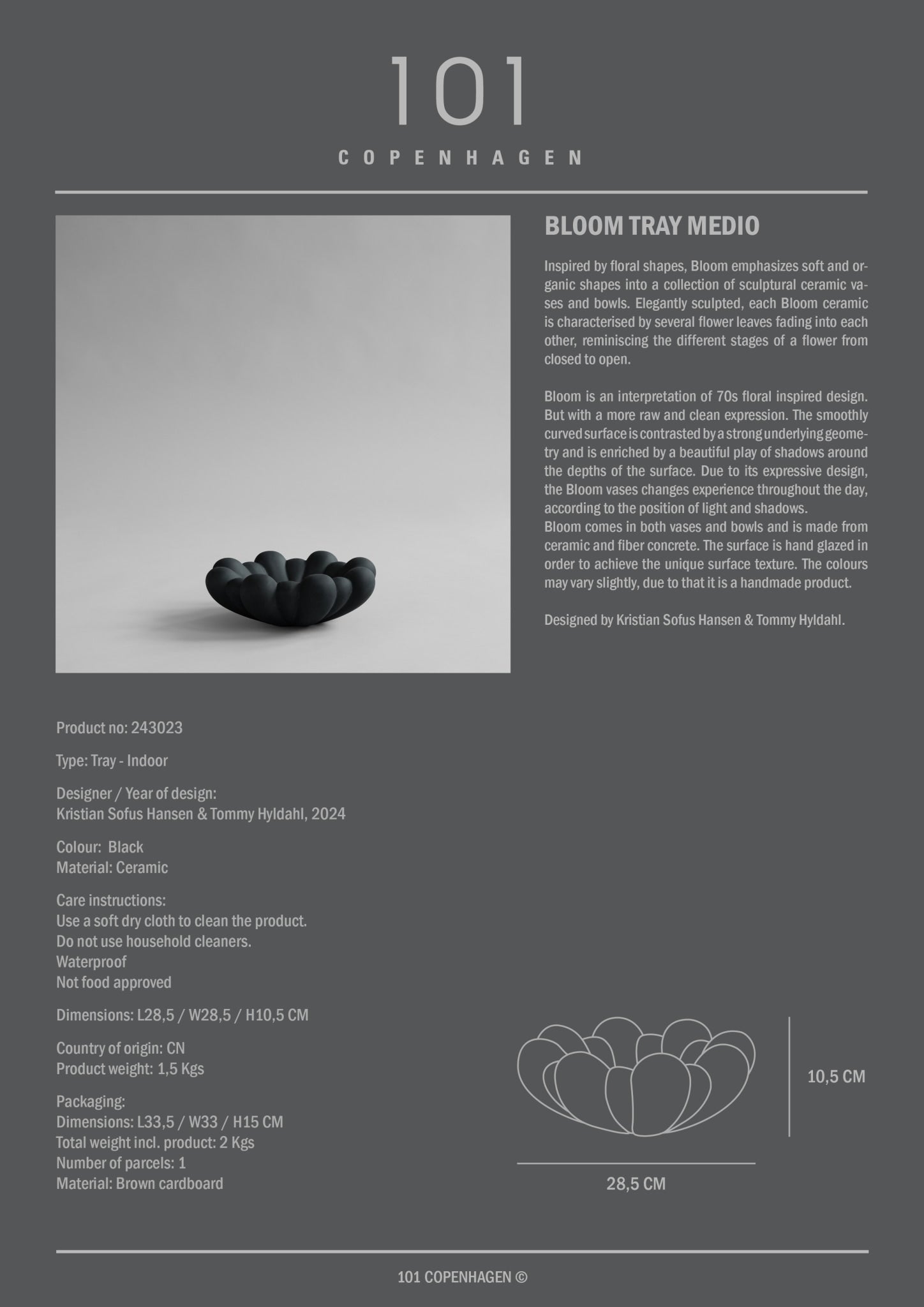 101 Copenhagen - Bloom Tray, Medio - Black - Tray